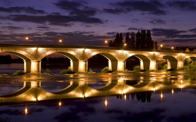 Stone Arch Bridge — Blue, Serene, Night, Photograph