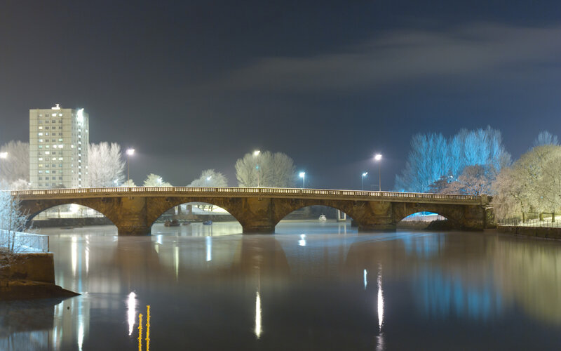 Stone Arch Bridge — Blue, Serene, Night