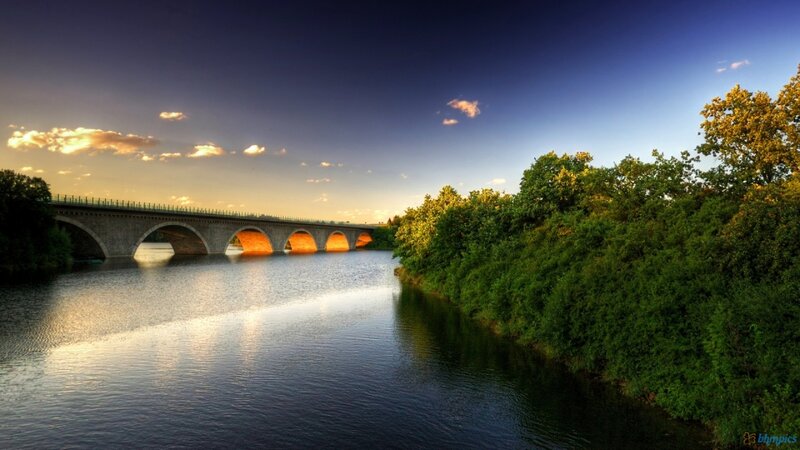 Stone Arch Bridge — Blue, Serene, Sunset, Photograph