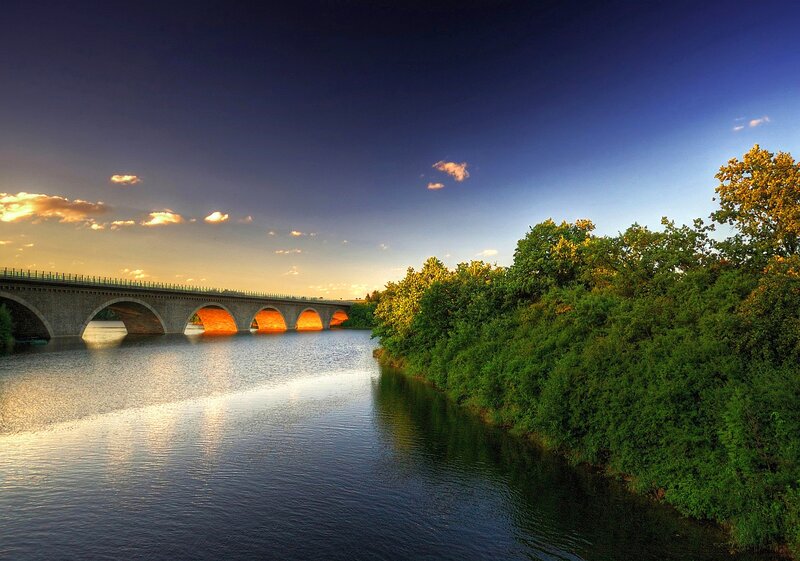 Stone Arch Bridge — Blue, Serene, Sunset