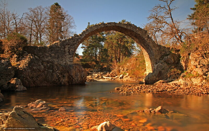 Stone Arch Bridge — Brown, Serene, Afternoon, Photograph, River