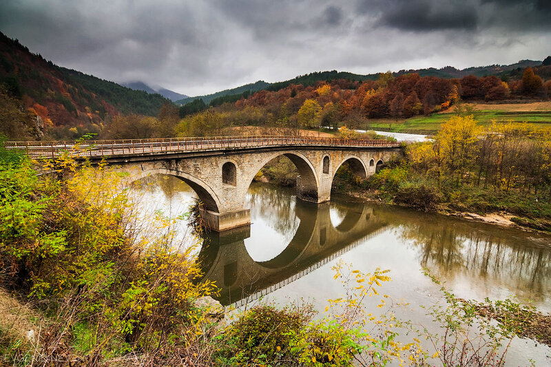 Stone Arch Bridge — Gray, Dramatic, Autumn