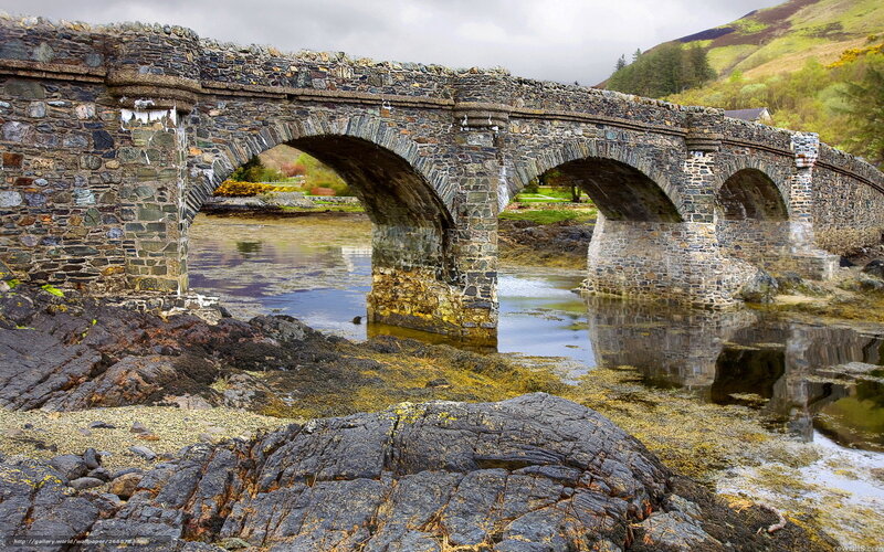 Stone Arch Bridge — Gray, Serene, Afternoon, Photograph, River