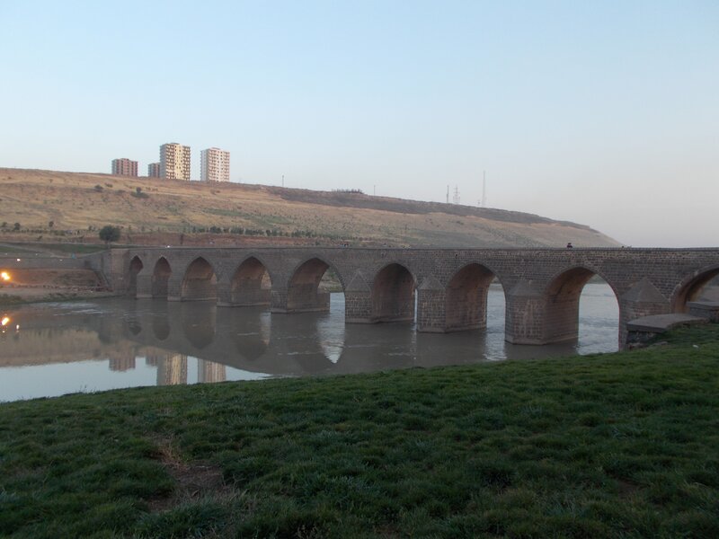 Stone Arch Bridge — Green, Calm, Sunset, Photograph, River, Hills