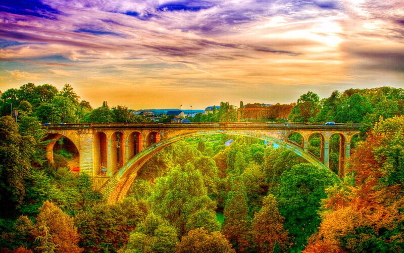 Stone Arch Bridge — Green, Dramatic, Sunset