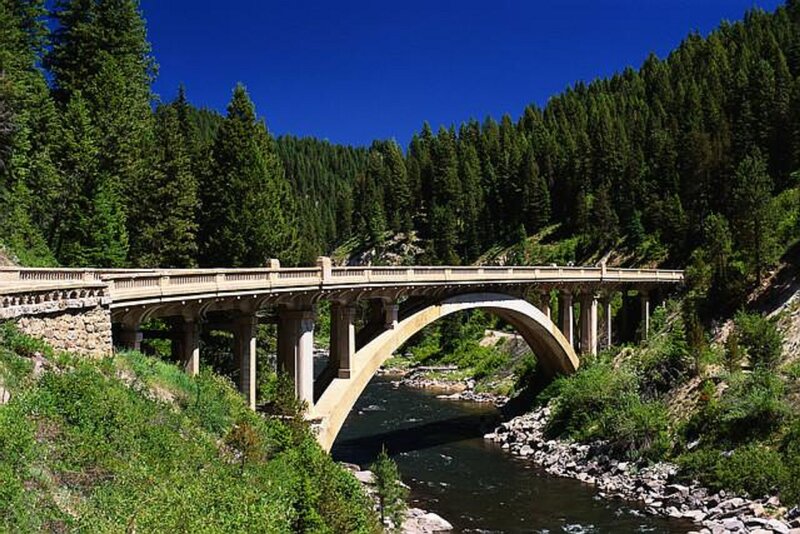 Stone Arch Bridge — Green, Serene, Afternoon, Photograph, River, Forest, Hills