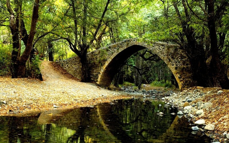 Stone Arch Bridge — Green, Serene, Autumn