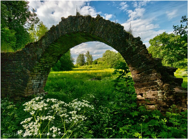 Stone Arch Bridge — Green, Serene, Summer, Photograph, Field