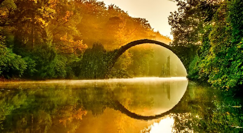 Stone Arch Bridge — Green, Serene, Sunset, Photograph