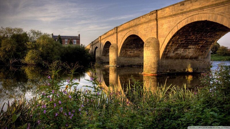 Stone Arch Bridge — Green, Serene, Sunset