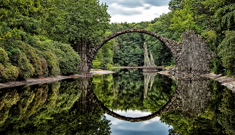 Stone arch bridge in forest