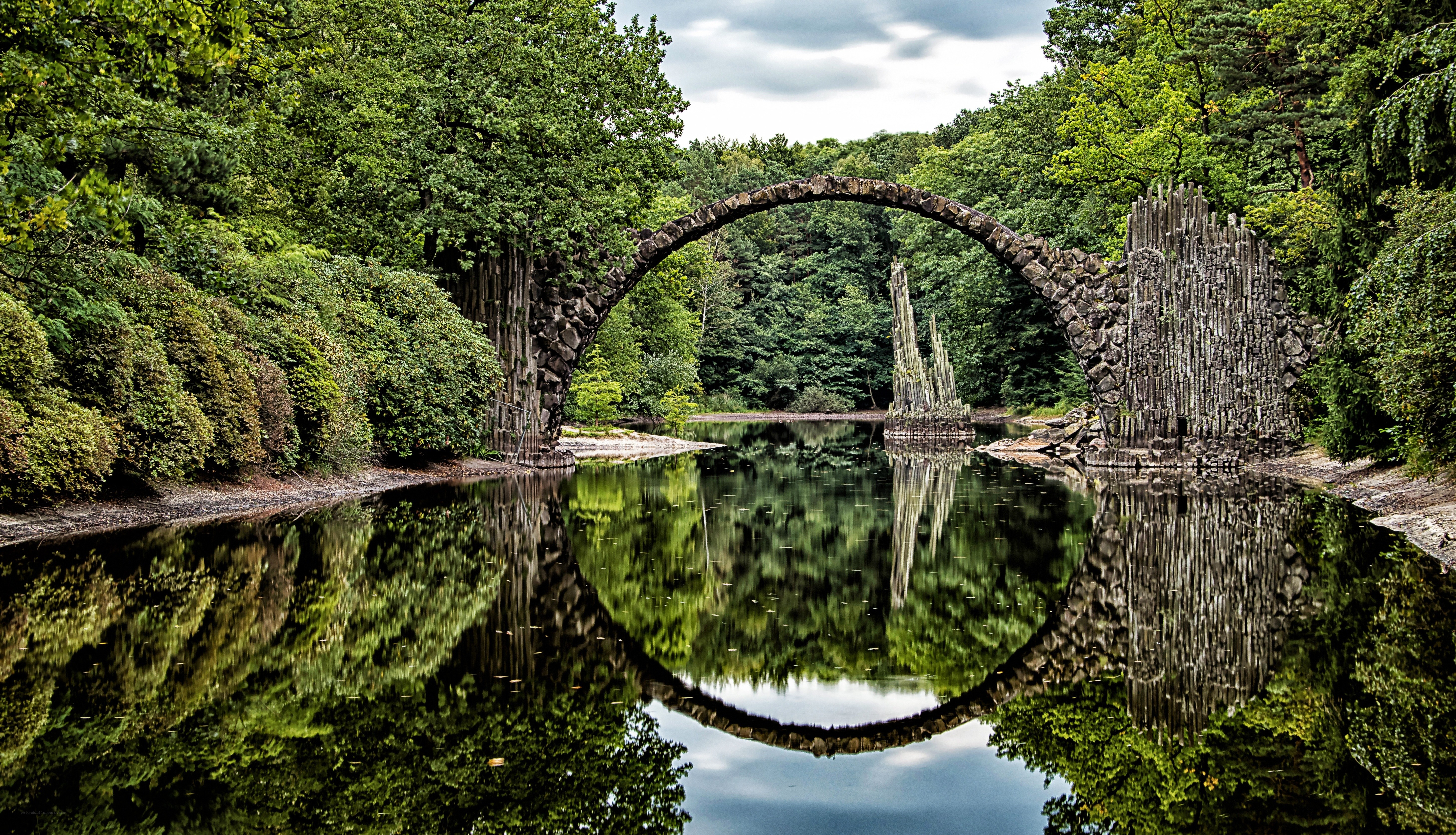 Stone arch bridge in forest