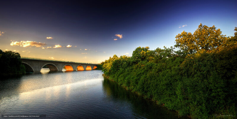 Stone Arch Bridge over River — Blue, Serene