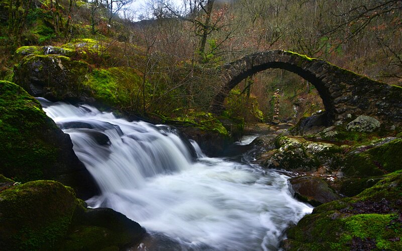 Stone Arch Bridge over Stream — Green