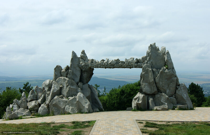 Stone arch monument at viewpoint