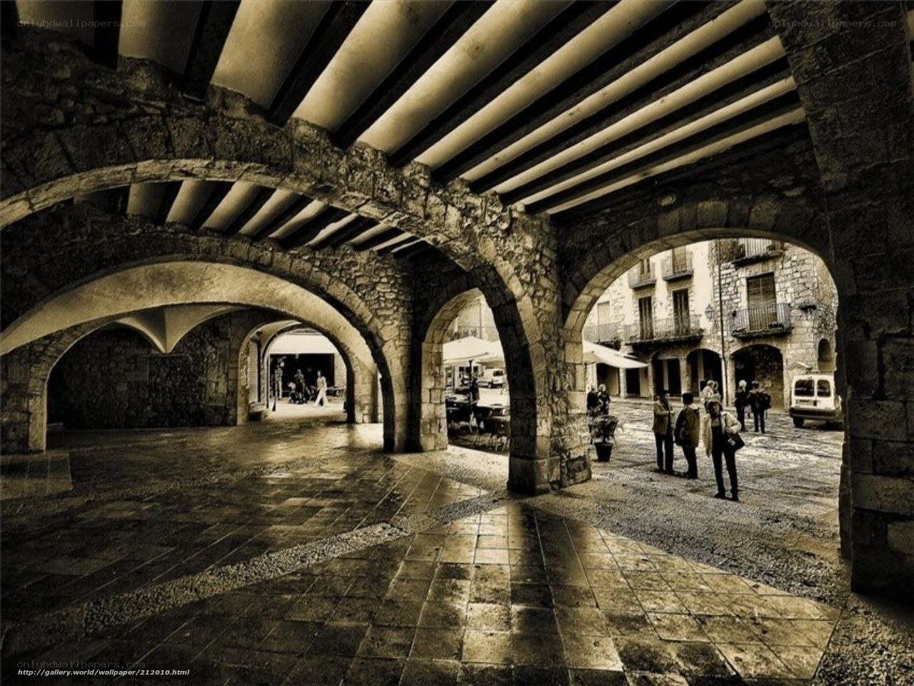 Stone arches in a historic town