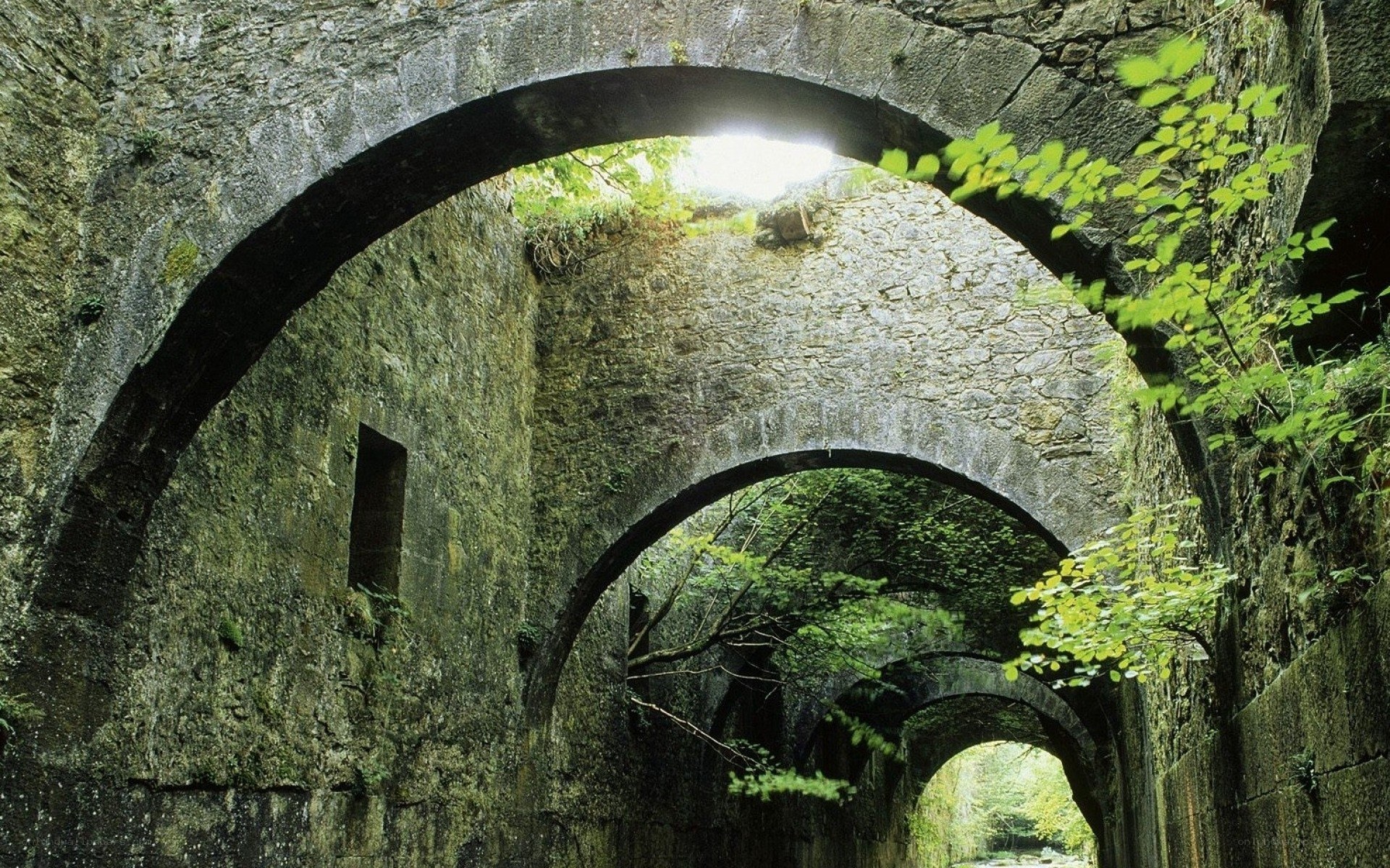 Stone arches in a tunnel
