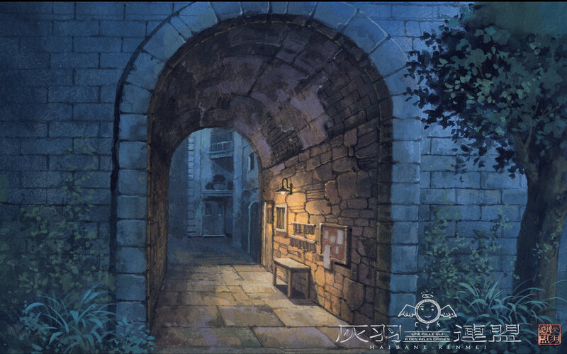 stone archway alley at night