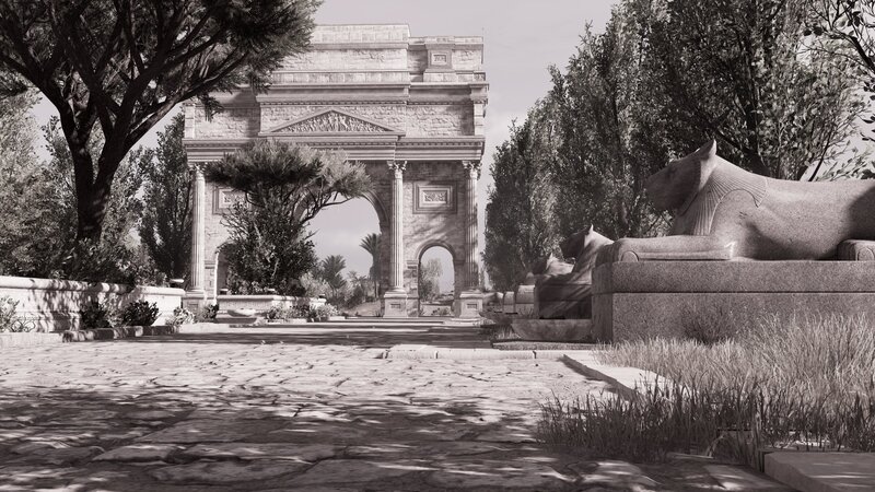 Stone Archway and Sphinx