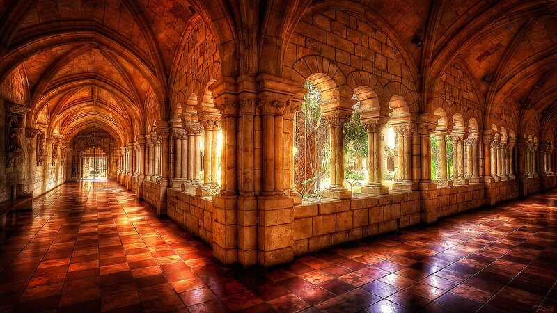 Stone archway corridor