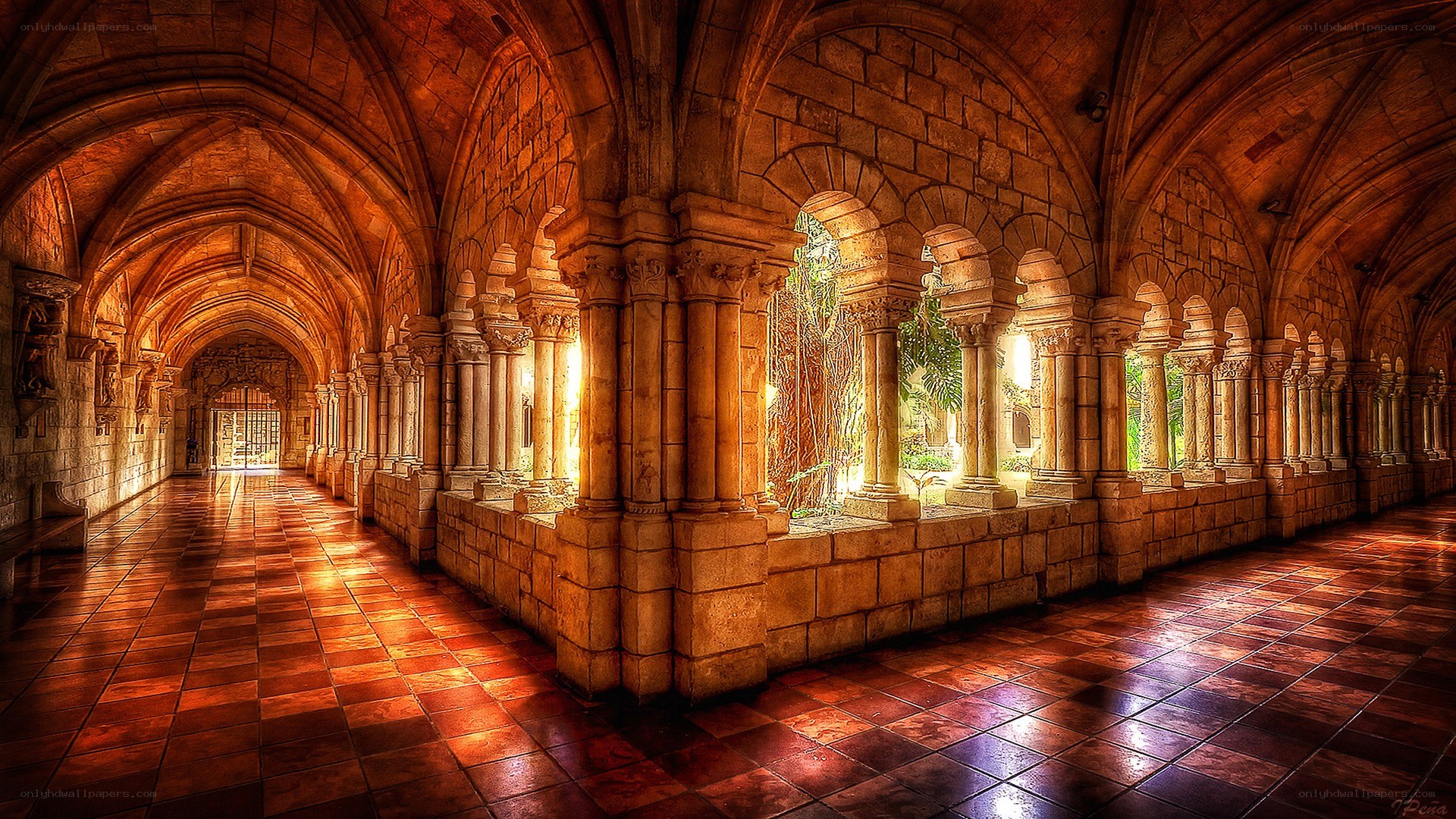 Stone archway corridor