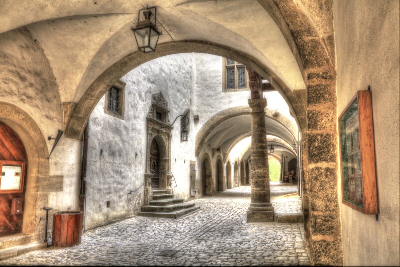 Stone Archway Corridor — Beige, Serene, Afternoon, Photograph
