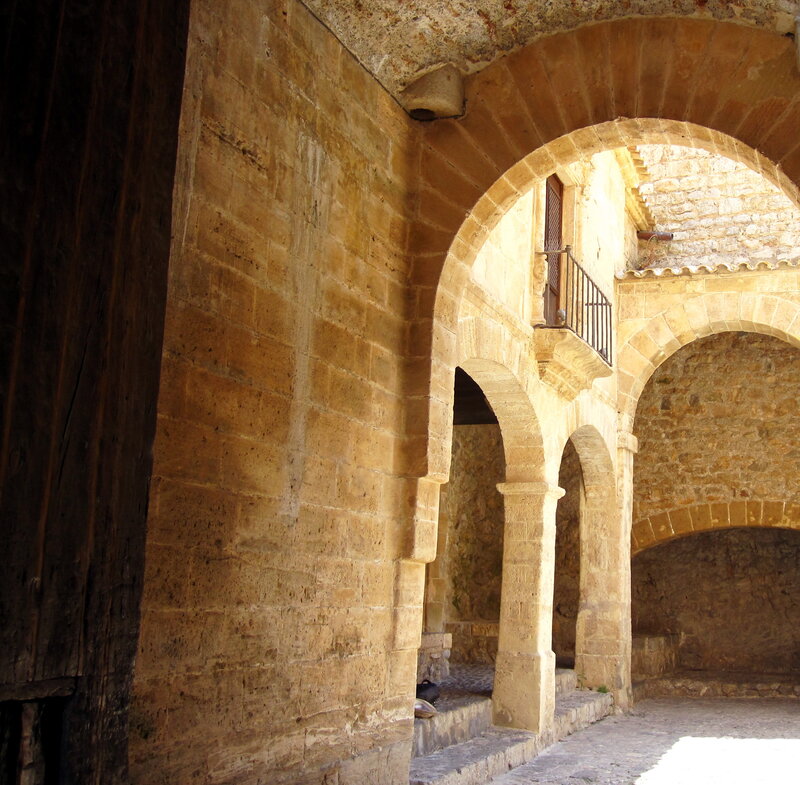 Stone Archway Corridor — Beige, Serene, Afternoon