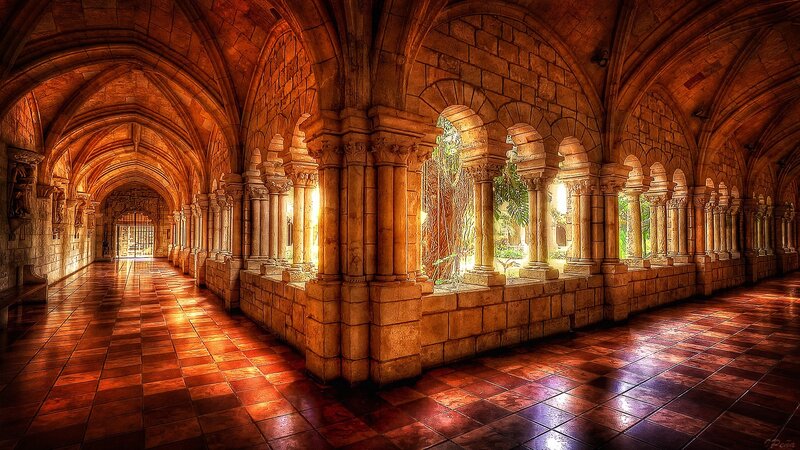 Stone Archway Corridor — Brown, Dramatic