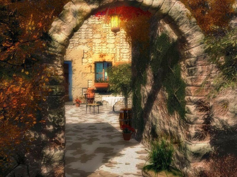 Stone Archway Courtyard — Brown