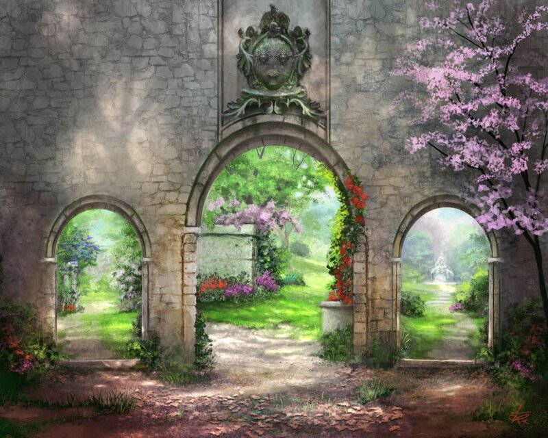 Stone Archway Garden — Green, Serene