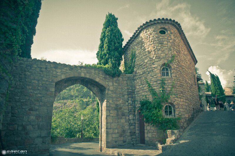 Stone archway in a historic village