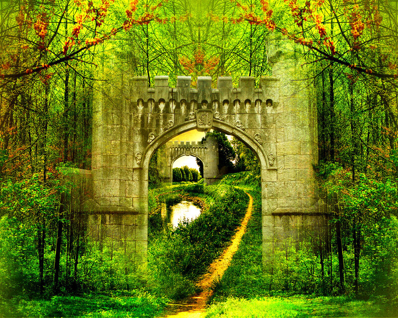 Stone Archway in Forest — Green, Serene, Spring