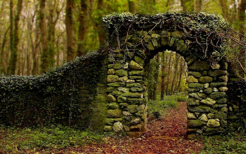 Stone Archway in Forest — Green