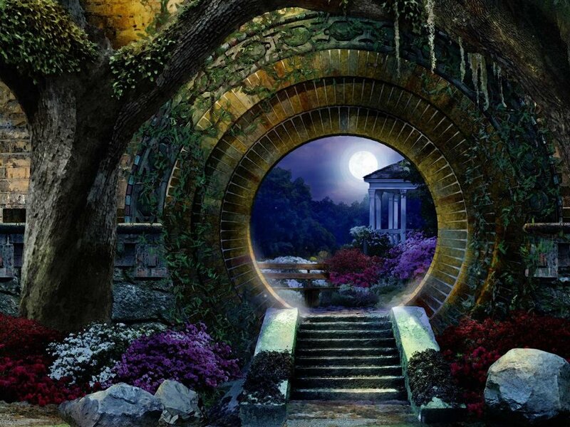 Stone Archway in Garden — Green, Serene