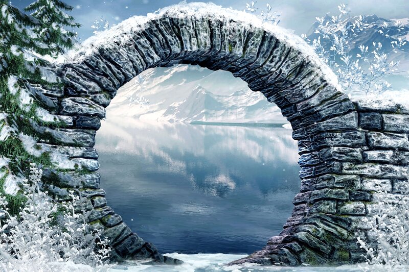 Stone Archway in Winter — Blue, Serene