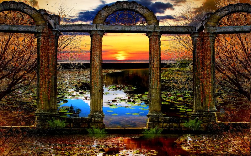 Stone Archway over Pond