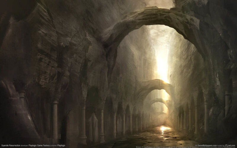Stone Archway Tunnel — Gray, Dramatic, Digital Art, Arches, Columns