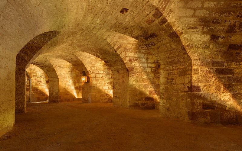 Stone archway tunnel interior