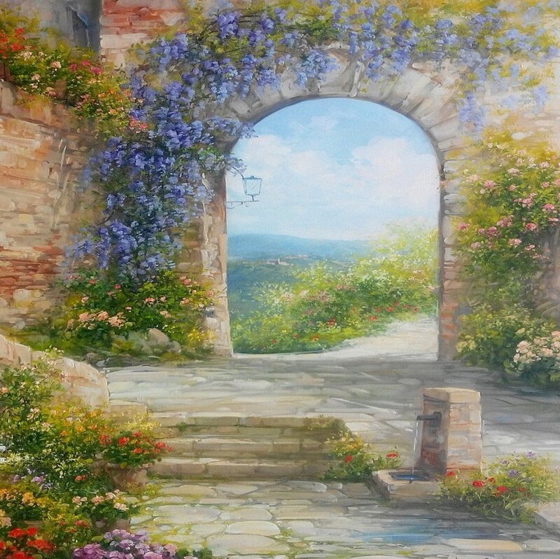 Stone Archway with Flowers — Blue