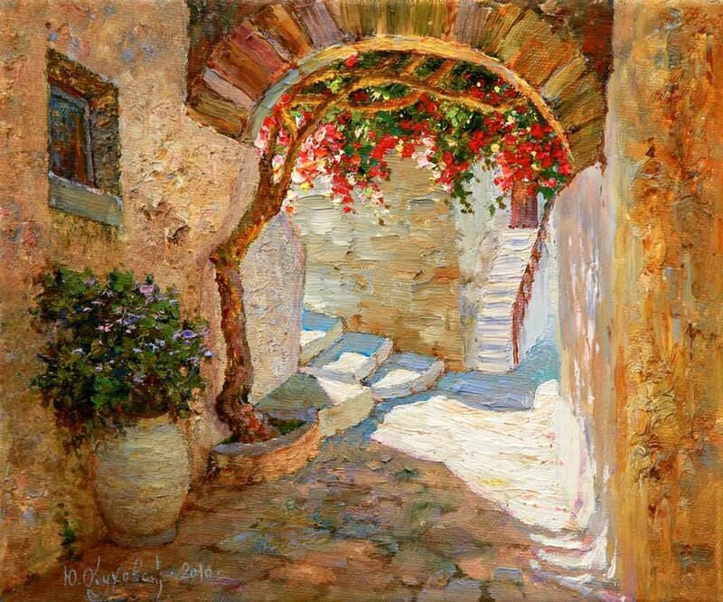 Stone Archway with Flowers — Brown