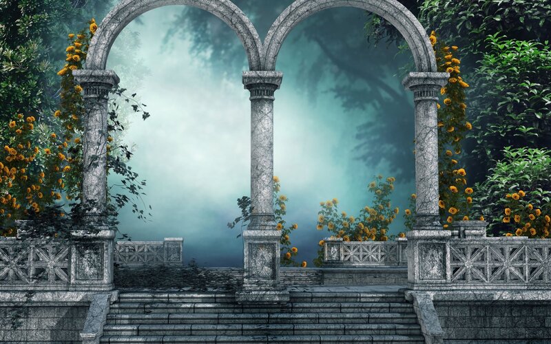 Stone Archway with Flowers — Gray