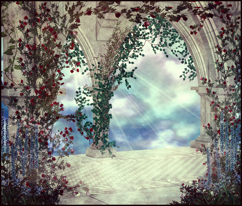 Stone Archway with Flowers — Green, Serene