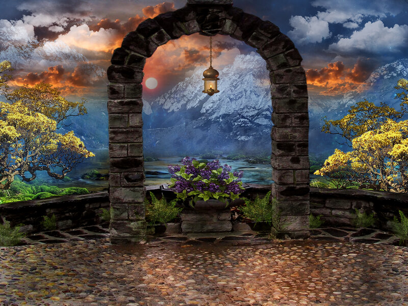 Stone Archway with Flowers — Purple