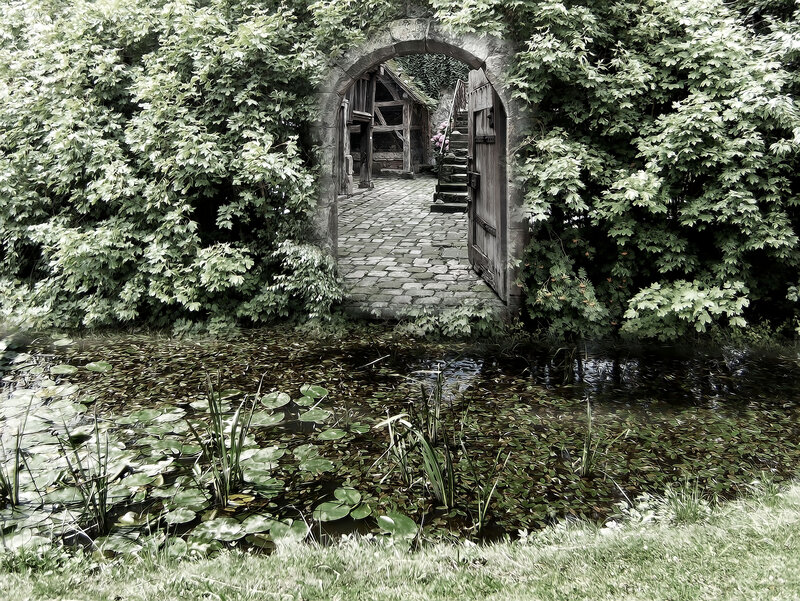 Stone Archway with Pond
