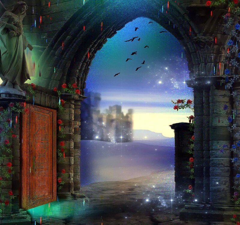 Stone Archway with Roses — Blue