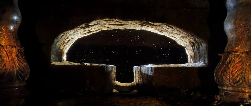 stone archway with starry sky