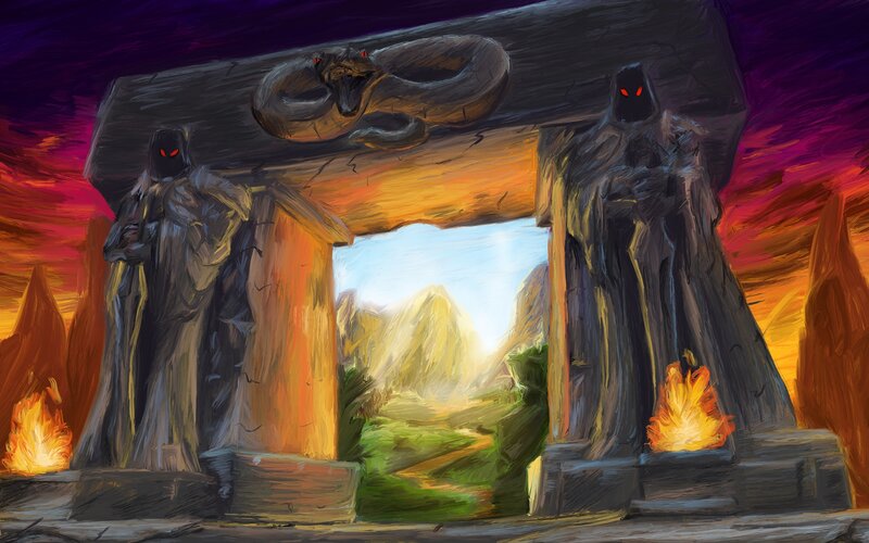Stone Archway with Statues — Purple