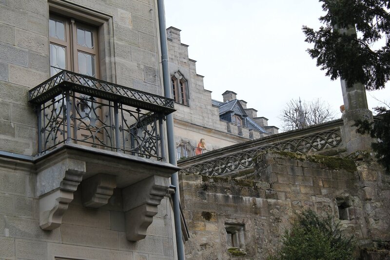 stone balcony on old building