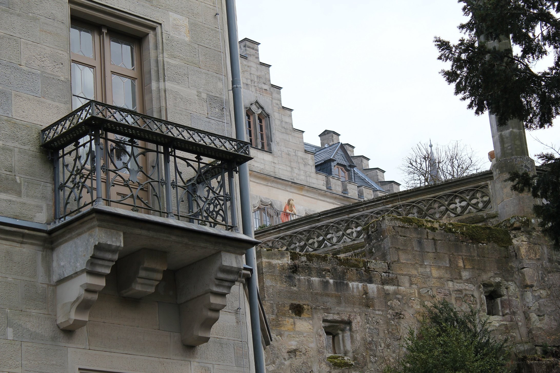 stone balcony on old building