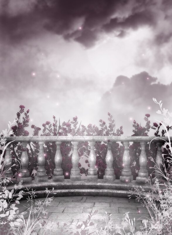 Stone Balcony with Flowers — Gray